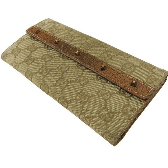 GUCCI Long Wallet GG Canvas Beige Canvas ~ Leather Authentic Used - Picture 5 of 11